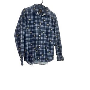 Jack + Sage Men Blue Yellow N* Plaid Long Sleeve Flannel Button Down Shirt Large